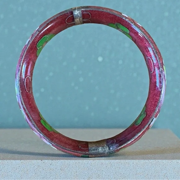 Vintage Painted Metal Bangle Bracelet - Picture 4 of 7